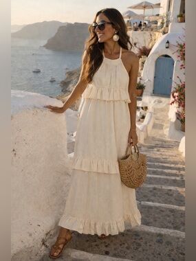 Flavlux Fashion Ivory Halter Maxi Dress – Boho Dream ✨